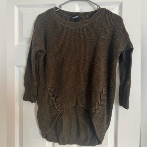 Express - Side Lace-Up Tunic Sweater - Olive Green
